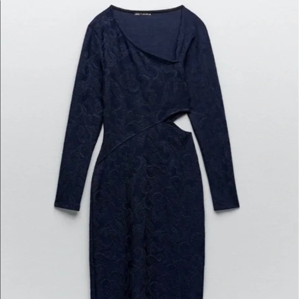 Zara Cutout Jacquard Midi Dress